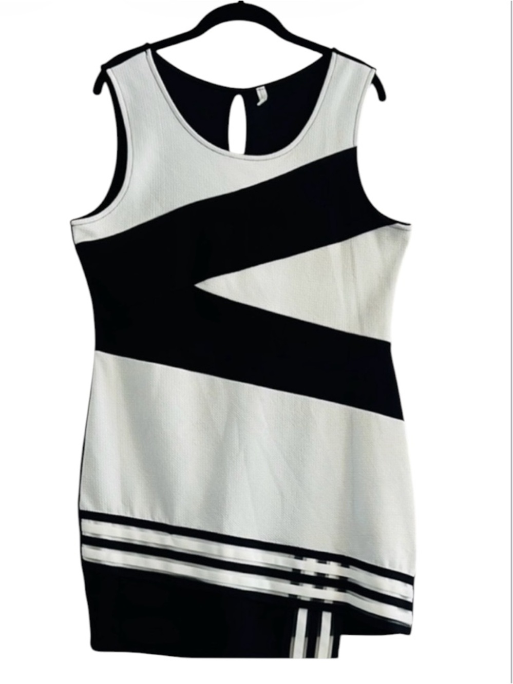 Cherry Mellow Black White Geometric Colorblock Ruched Mini Dress Knit XL